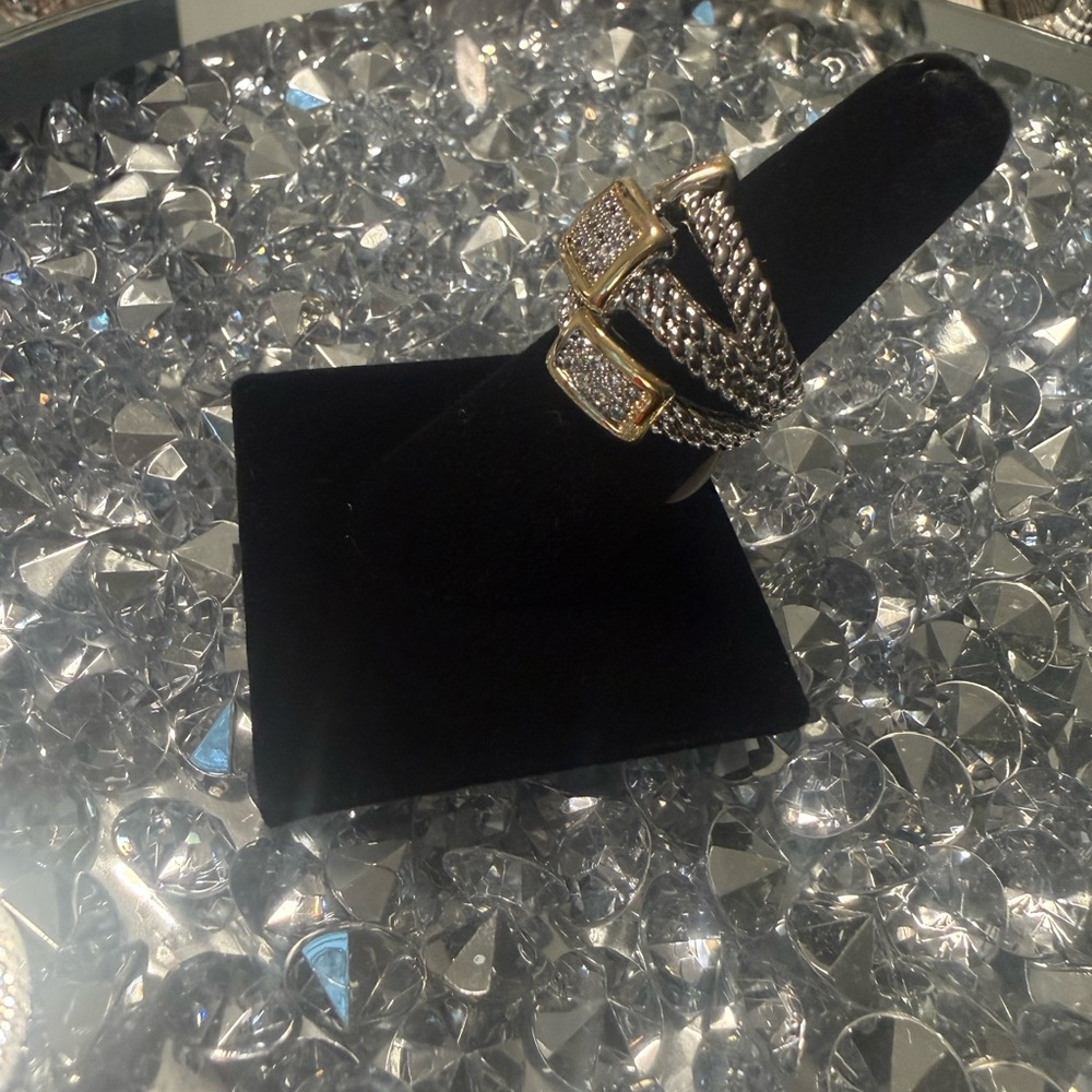 Designer Inspired Two Tone Cable Wrap Ring Pave C… - image 7